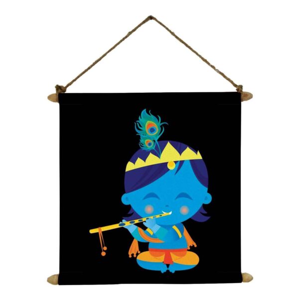 Gifts, Cute Bal Krishna Poster Wall Painting Hanging Scroll Canvas - 12 x 12 inches