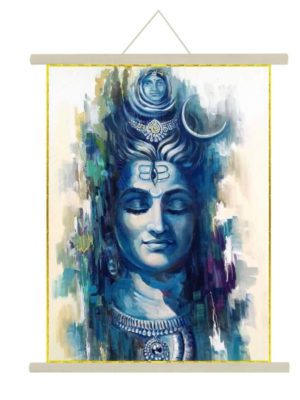 Shivratri Gift, Artistic Shiva Poster Wall Painting Hanging Scroll Canvas - 15 x 20 inches