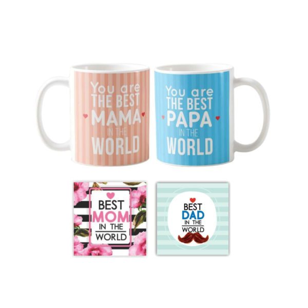 Birthday Gifts for Mom Dad 325 Ml Coffee Mug Set of 2 with Tea Coaster - Starry Beautiful Mother Father