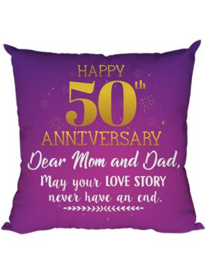 12x12 inches 50th for Mom Dad Cushion Cover Unending Love Story Printed Sofa Throw Pillows - Purple