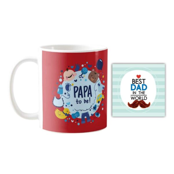 Mug, Ceramic Coaster, Cushion Cover for Father's Day (Red) -Combo Hamper Set of 3