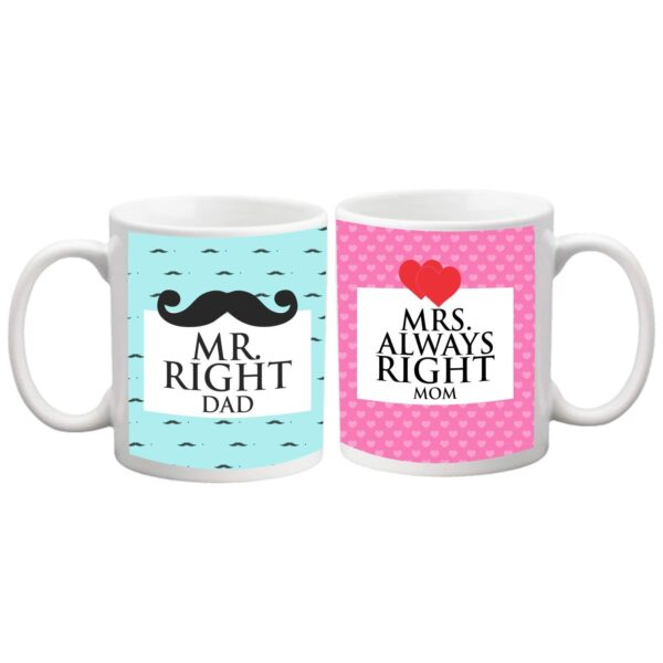 Birthday Gifts for Father 330 ml Mr Right Mrs Always Right Mom Dad Mug with 12x12 inches Cushion Cover,