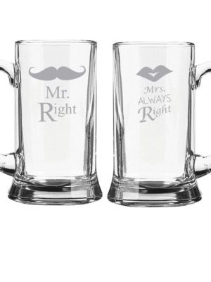 Mr. Mrs Right  Couple  Engraved Beer Mug