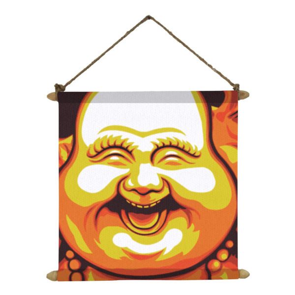 Feng Shui Laughing Buddha Idol Poster Wall Painting Hanging Scroll Canvas - 12 x 12 inches