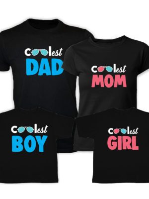 Coolest Dad Mom Boy Girl Tshirts Set of 4 for Mom Dad and 2 Kids