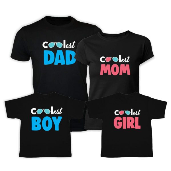 Coolest Dad Mom Boy Girl Tshirts Set of 4 for Mom Dad and 2 Kids