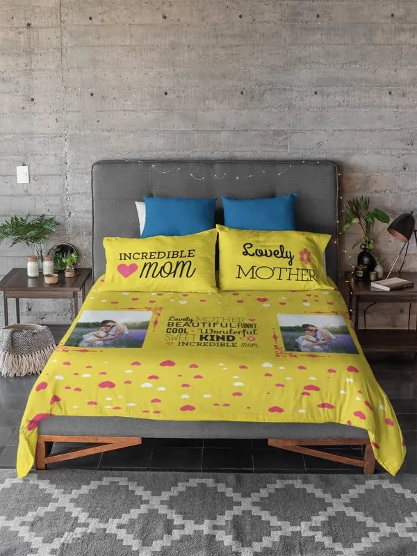 Personalised Gift for Mom King Size Double Bedsheet with 2 Pillow Covers