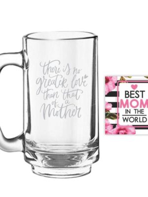 Mothers Day Gifts for There is No Greater Love Than That of a Mother Beer Mug Playboy 357 ml, Engraved, Coaster
