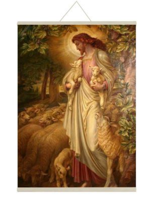 Christian Gifts for Christmas, Lord Jesus with Peaceful Sheep Wall Paintings, Hangings Canvas Scroll Poster for Home