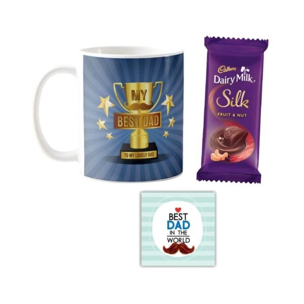 My Best Dad to Lovely Dad Mug, Cushion Cover,1 Dairy Milk Silk 60 gm, with