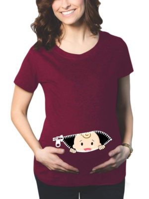 Maternity T-Shirts - Unique Design Baby Watching From Stomach