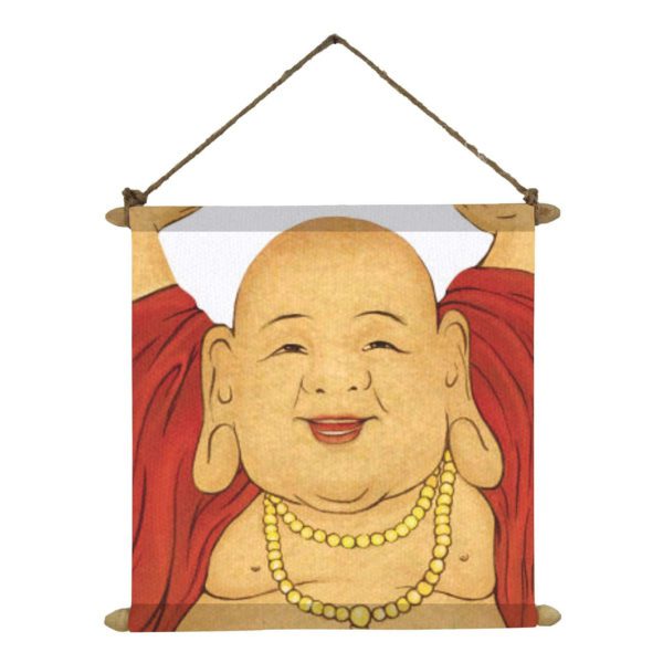 Good Luck Laughing Buddha Idol for Wealth Poster Wall Painting Hanging Scroll Canvas - 12 x 12 inches