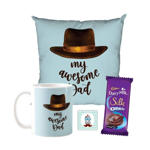 Dad Mug , Cushion Cover,1 Dairy Milk Silk 60 gm, with Coaster