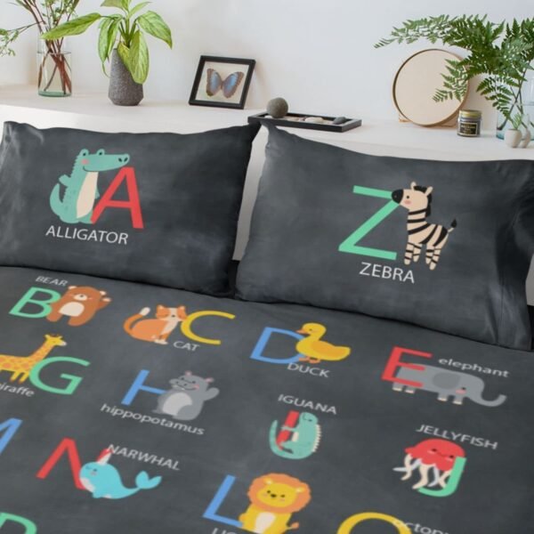 Kids ABCD Alphabetic bedsheet Velvet Printed Single Bedsheet (65x100 Inches/250CT) with 1 Matching Pillow Cover -