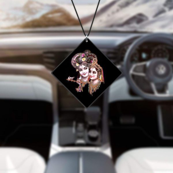 Religious Gifts Acrylic Car Hanging Accessories Lord Radha Krishna Flute Printed for Good Luck Interior Decoration