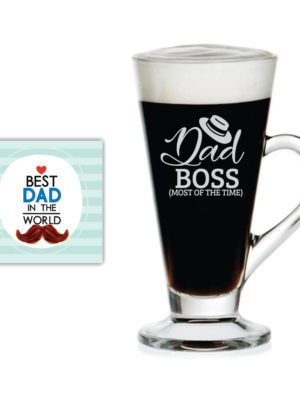 Funny Dad Boss Engraved Glass Tea Coffee Mug Cup with Coaster