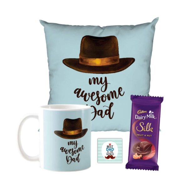 Dad Mug , Cushion Cover,1 Dairy Milk Silk 60 gm, with Coaster