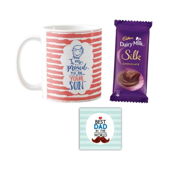 I Am Proud to Be Your Son Mug,1 Dairy Milk Silk 60 gm, with Coaster