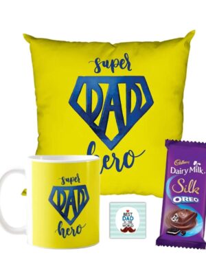 Super Dad Hero Mug ,1 Dairy Milk Silk 60 gm, with Coaster