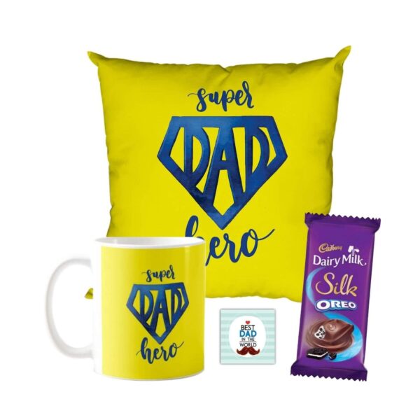 Super Dad Hero Mug ,1 Dairy Milk Silk 60 gm, with Coaster