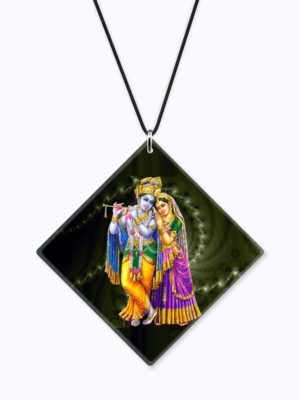 Religious Gifts Acrylic Car Hanging Accessories Radhe Krishna Printed for Good Luck Interior Decoration