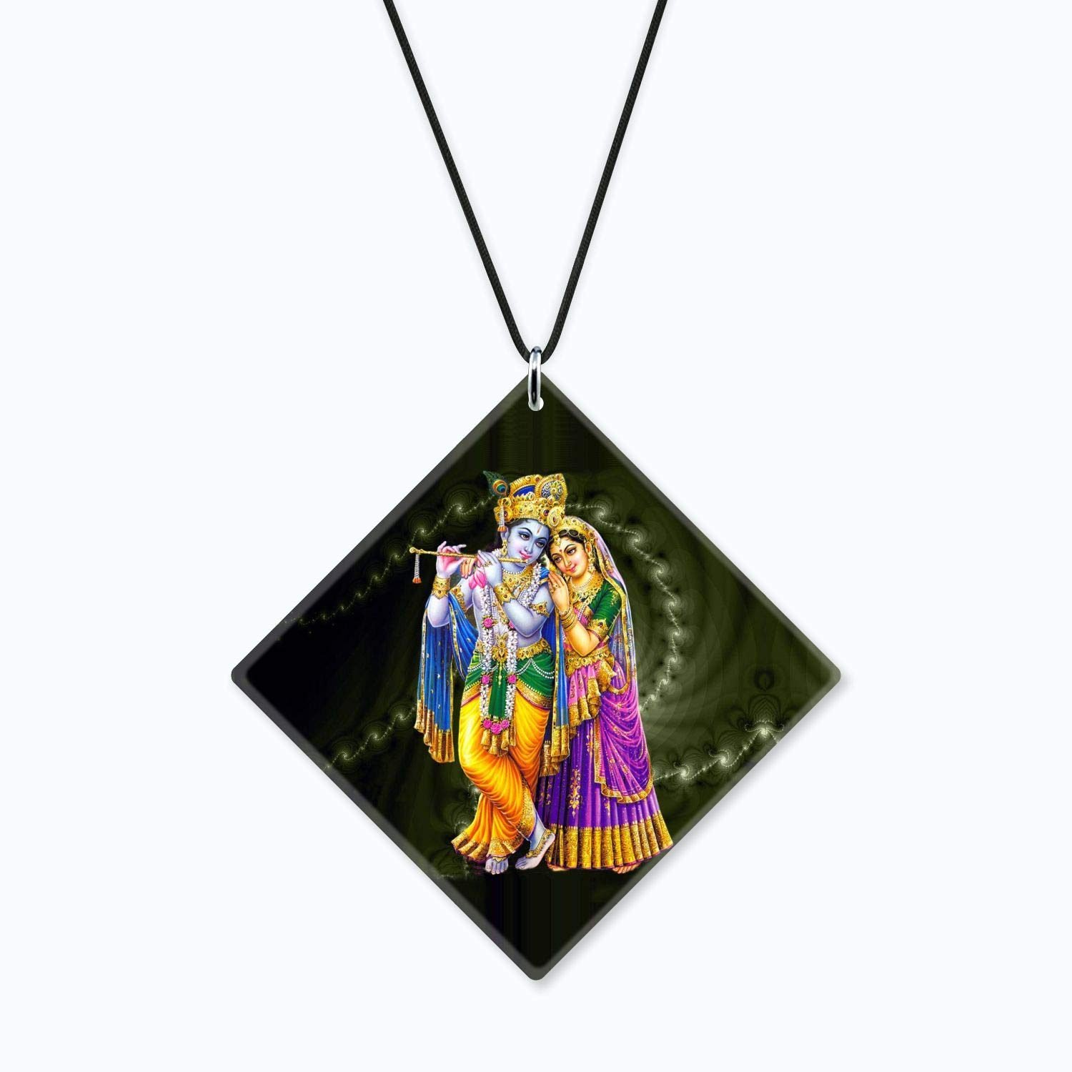 Religious Gifts Acrylic Car Hanging Accessories Radhe Krishna Printed for Good Luck Interior Decoration