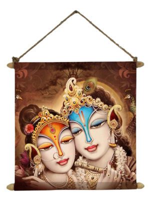 Shree Radha Krishna Poster Wall Painting Hanging Scroll Canvas 12 x 12 inches