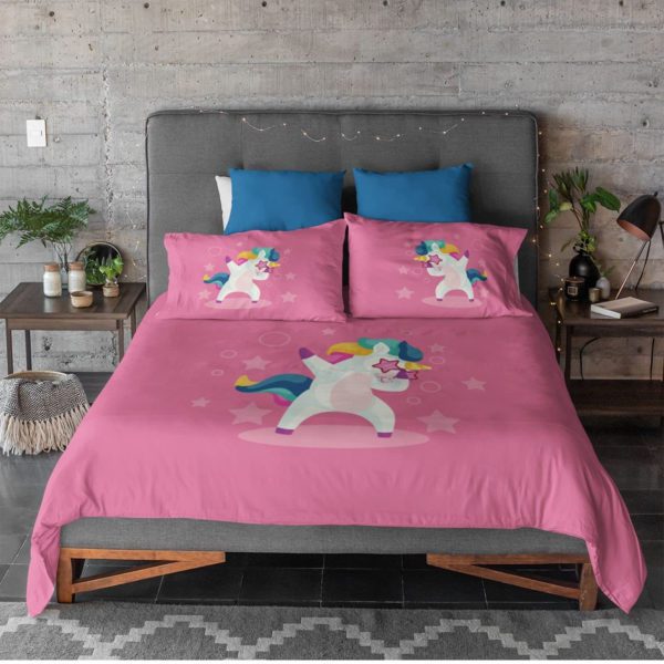 Birthday Gifts Velvet Designer Kids Swag Unicorn Printed Double King Size Bedsheet (100x100 Inches/250CT) with 2