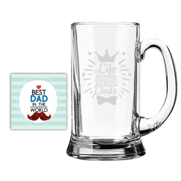 Life Doesn't Come with Instructions but Dad Engraved Beer Mug