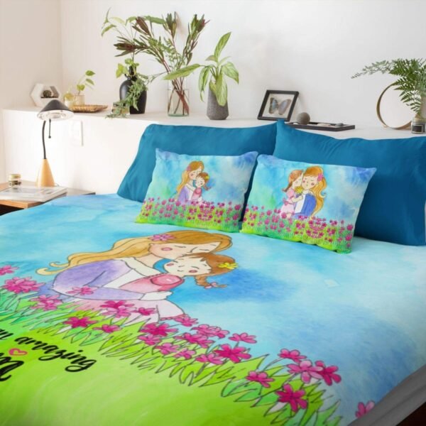 for Mother King Size Velvet Double Bedsheet with 2 Pillow Covers Birthday Present - Best Mom Ever - Brown