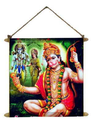 Hanuman Idol with Ram Sita Puja Pooja Poster Wall Painting Hanging Scroll Canvas - 12 x 12 inches