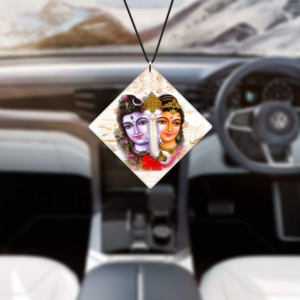 Religious Gifts Acrylic Car Hanging Accessories Lord Shiva with Ganesha Parvati Printed Printed for Good Luck Interior