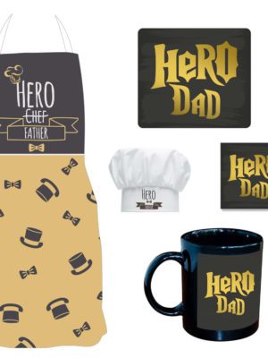 Hero Dad Hamper for Father Set of 5 - Apron, Chef Hat, Mug, Coaster, Mousepad