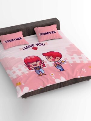 Tyyc s Day I Love You Gifts, I Love You Forever Honey Scrabble Bedsheet With 2 Pillow Covers - Pink