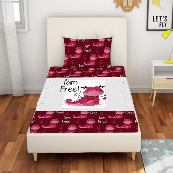 Cute Dinosaur with Unicorn Printed Velvet King Size Double Bedsheet with 2 Pillow Covers