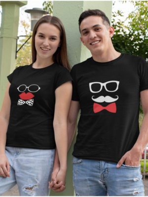 Moustache & Kiss Matching Couple T-Shirts