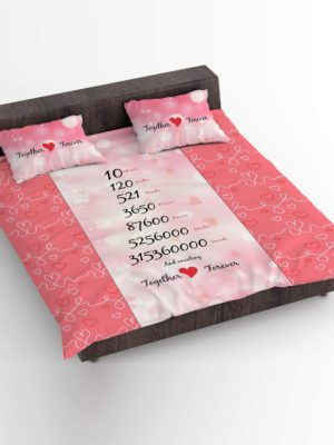 10 Years Together Forever Printed Bedsheet for Couple with 2 Pillow Covers - Pink