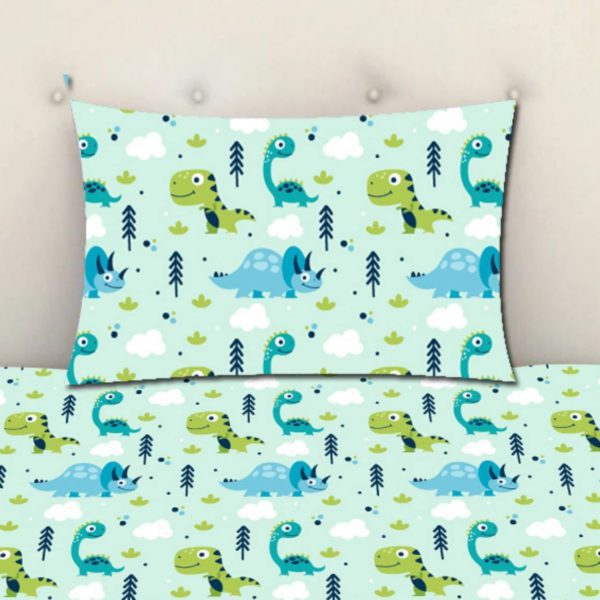 Cute Dinosaur be Brave Dino Printed Velvet King Size Double Bedsheet with 2 Pillow Covers