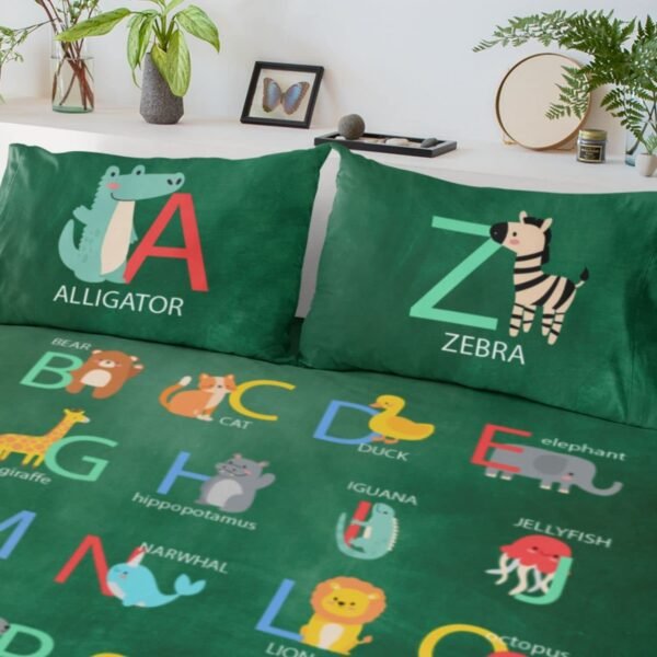 Kids ABCD Alphabetic bedsheet Velvet Printed Single Bedsheet (65x100 Inches/250CT) with 1 Matching Pillow Cover -