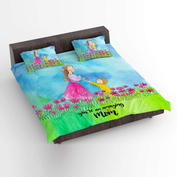 for Mother King Size Velvet Double Bedsheet with 2 Pillow Covers Birthday Present - Best Mom Ever - Brown