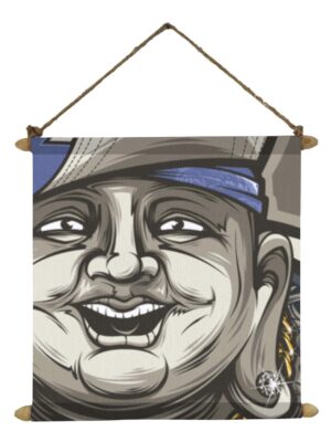 Delightful Laughing Buddha for Wealth Poster Wall Painting Hanging Scroll Canvas - 12 x 12 inches