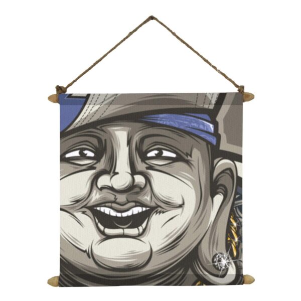 Delightful Laughing Buddha for Wealth Poster Wall Painting Hanging Scroll Canvas - 12 x 12 inches