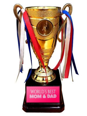 Mothers Day Worlds Best Mom and Dad Printed Champions Award Trophy Birthday - Golden, Alloy