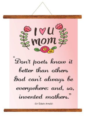 I Love You Mom Scroll Card For Mom Wall Hanging Decor (Light Pink_ 15X20 Inches)