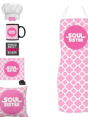 Soul Sister Gift Hamper Set of 6 - Apron, Mug, Cushion Cover, Coaster , Mousepad , Chef Hat