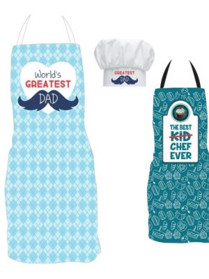 Worlds Greatest Dad and Kids Kitchen Chef Apron Set of 2