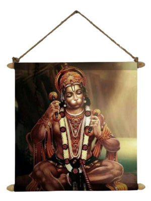 Balaji Lord Hanuman Synthetic Idol Wall Painting for Mom, Hangings Canvas Scroll Poster (12x12 inches,