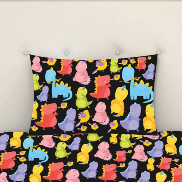 Cute Dinosaur with Unicorn Printed Velvet King Size Double Bedsheet with 2 Pillow Covers