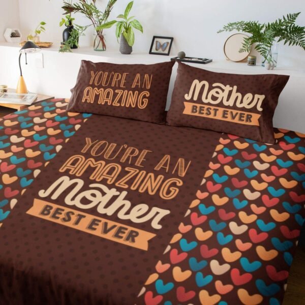 for Mother King Size Velvet Double Bedsheet with 2 Pillow Covers Birthday Present - Best Mom Ever - Brown