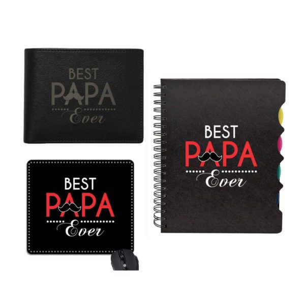 Best Papa Ever for Dad Set of 2 - Engraved Notebook A5 Size, 300 Ruled Pages, Dad Mousepad